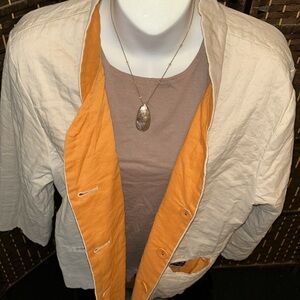 Eileen Fisher,  Quilted cotton, reversible, blazer, mandarin and tan, Large